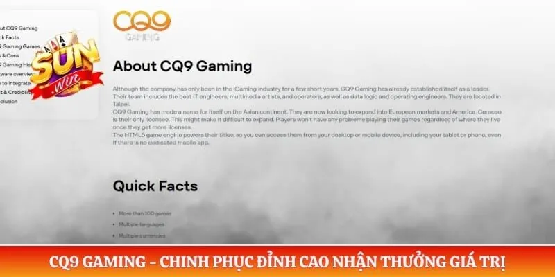 CQ9 Gaming - Chinh Phục Đỉnh Cao Nhận Thưởng Giá Trị