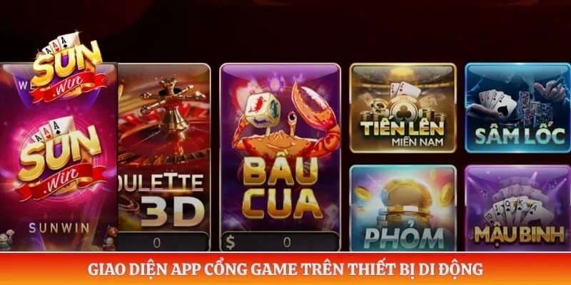 Giao diện app cổng game trên thiết bị di động